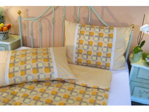 Bavlnené posteľné obliečky: Oranžové kocky s čipkou